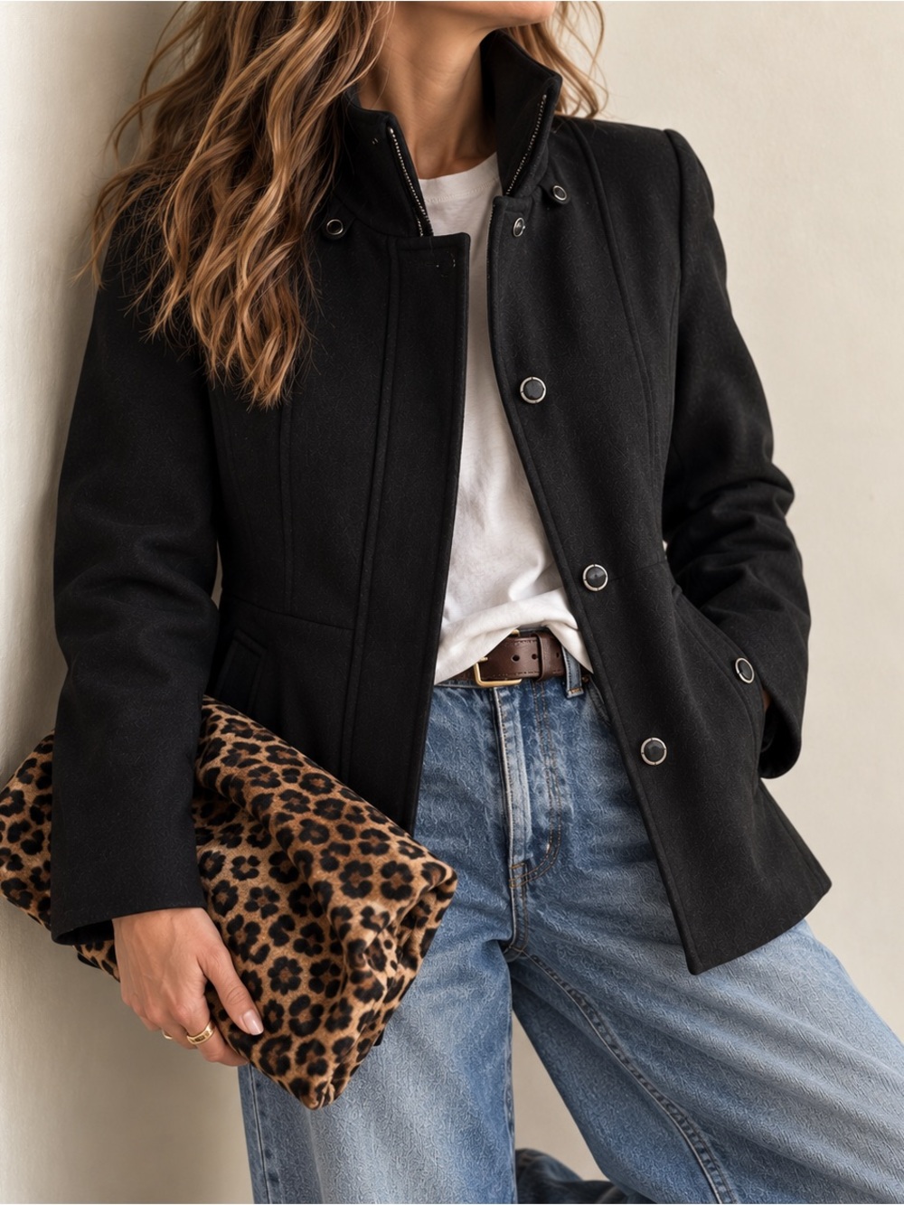 London Fog Black Wool Funnel Neck Coat Fitted Jacket Women’s Small